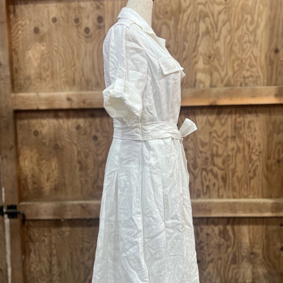 JONES WEAR DRESS Linen Blend Lined Short Sleeve Midi Dress With Belt Size 12P - Picture 2 of 16